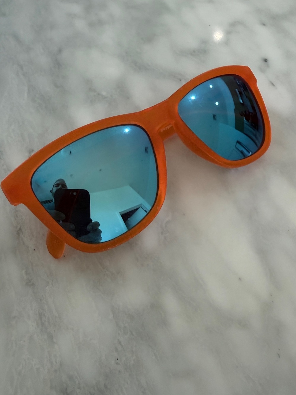 goodr Orange Frame Sunglasses with Blue Mirrored Lenses